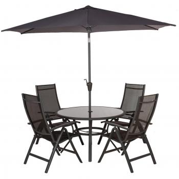 Sorrento Black 4-Seat Round Dining Set with Recliner Chairs