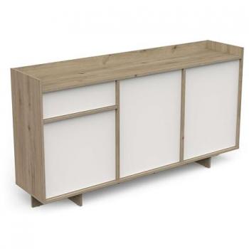 Aparador Salón Comedor Lead 1 Cajón 3 Puertas 2 Estantes Color Roble Artisan y Blanco 157 cm