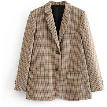 Plaid Tweed Blazer and Skirt Ensemble