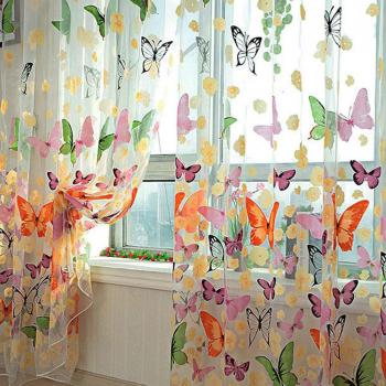 Elegant Butterfly Print Sheer Drapes