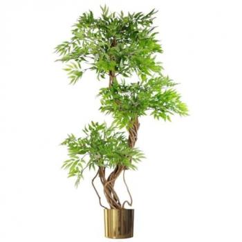 Green‑Labeled Large Artificial Ficus Fruticosa Tree – 140 cm Gold Metal Pot