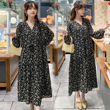 Robe de maternité longue en mousseline, imprimé floral, col en V, modèle 288