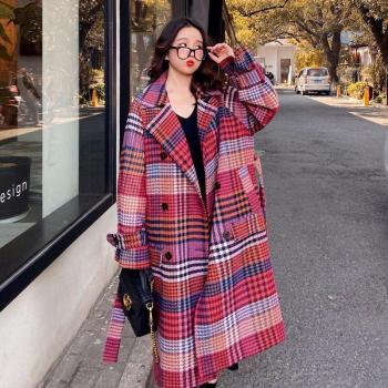Women's Casual Plaid Woolen Coat
