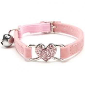 Small Dog Collar with Elastic Strap, Bell, and Heart Decor