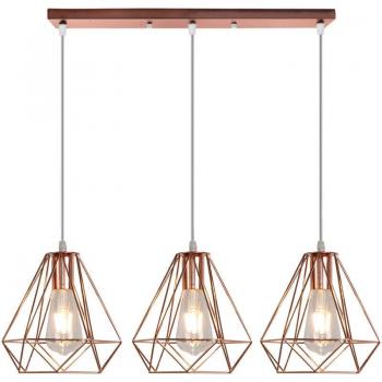 Lámpara colgante de tres luces estilo araña en tonos oro y rosa WOTTES