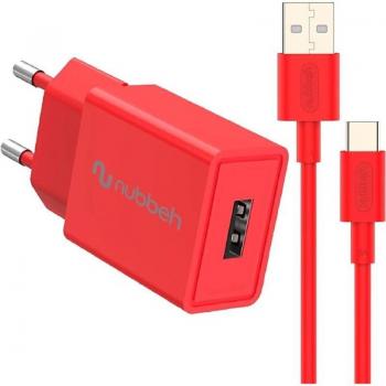 Cargador Pared 10W Nubbeh Bhoot Rojo + Cable USB A-C