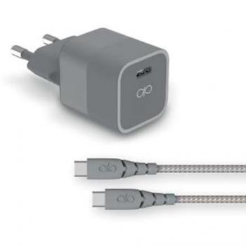 Chargeur secteur Force Power 20W avec câble USB C/USB C renforcé en gris recyclé