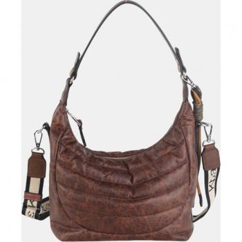 Bolso Hobo Vintage en PU Marrón con Cremallera y Bandolera Removible