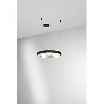 Sospensione SONETTO con struttura in alluminio nero e oro con tre diffusori in vetro