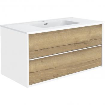 Allibert Meuble salle de bain 1 m – Chêne Halifax Naturel/Blanc Alp – Vasque blanche