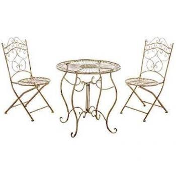 CLP Indra Gartenmöbel Set I 2 Klappstühle und 1 Tisch I Pflegeleichte Eisenmöbel I Antik-Creme