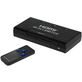 Nikkai 3x1 HDMI Distribution Switch – 4K 30Hz, Remote Included