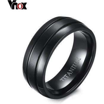 VNOX 8mm Black Titanium Steel Double Groove Ring