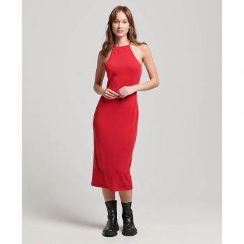 Superdry Femme Robe Mi-longue en Jersey Rouge Taille 38