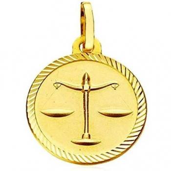 Medalla astrológica Libra 20mm en oro 18k con tallado en cerco