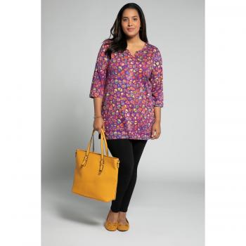 Women's Plus Size Purple Knit Tunic, Graphic Print, Notch Neck, Size 40/42, Cotton