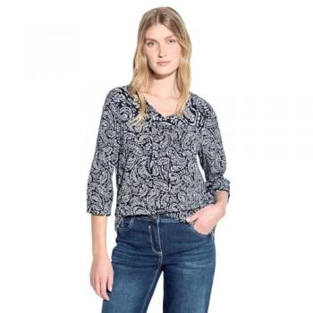 Cecil Shirtbluse in Schwarz – Baumwolle, casual, gemustert, V-Ausschnitt – Damen, Größe XXL (46)