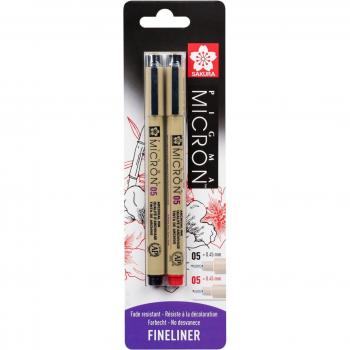 Dúo de Marcadores Micron 05 Sakura Negro y Rojo