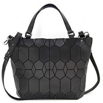 HotOne Geometrische PU-Leder Tasche mit Scherbe Gitter Design (Schwarz, M)