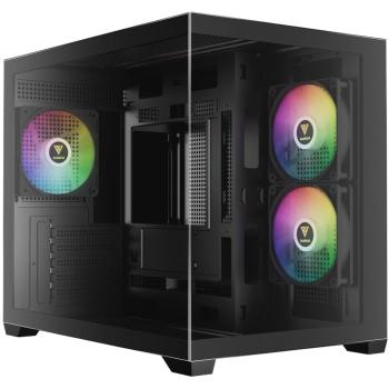 Case Gamdias AURA GC10M – Mini-Tower mATX/Mini-ITX, vetro temperato senza soluzione di continuità, 3 ventole ARGB da 120 mm integrate, Nero