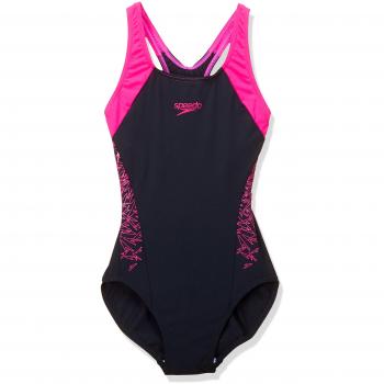 Speedo Booming Racerback Bikini Top – Female, Black with Electric Pink Accents, 34