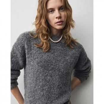 Pull en Maille Duveteuse Gris Femme