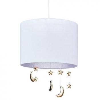 Lámpara de Techo Relaxdays, Diseño Lunas y Estrellas, E27, 168 x 35 cm, Blanco y Dorado