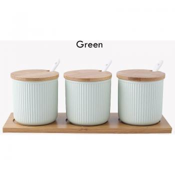 Ceramic Spice Container Set with Bamboo Tray