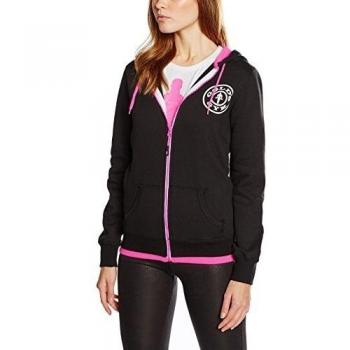 Athleisure Golds Gym GGLSWT017 Mujer: Camisón de Entrenamiento con Cremallera y Capucha en Negro/Rosas