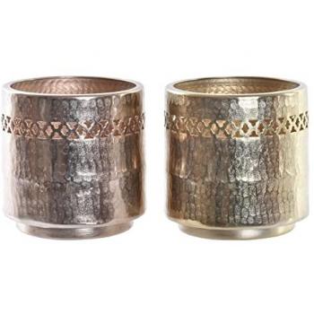 Macetero in Alluminio Dorato Fustellato Stile Arabo 17 x 17 x 17 cm (2 Pezzi)