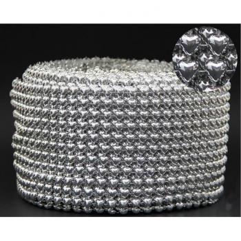 Malla decorativa de diamantes en forma de corazón, cinta de platino, 10 yardas, 12 filas