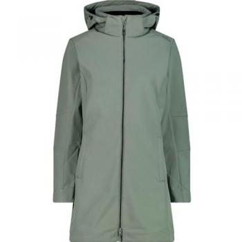Giacca Lunga Softshell Impermeabile con Cappuccio per Donna Verde Minerale