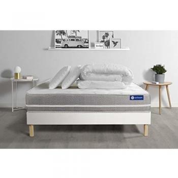 Matelas Latex + mémoire de Forme ACTILATEX Touch 140x190 cm + sommier KIT Blanc