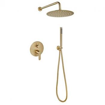 Colonne de douche mécanique WALL ROND – Tête 250 mm extra‑plate à un jet – Robinetterie en laiton brossé Edouard Rousseau