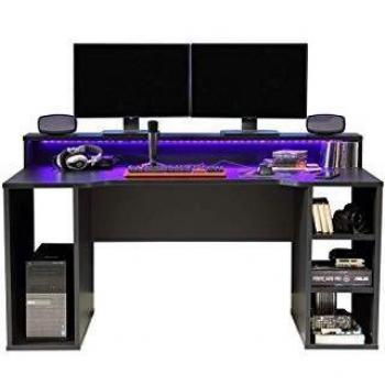 Tezaur Black Gaming Desk with Shelves