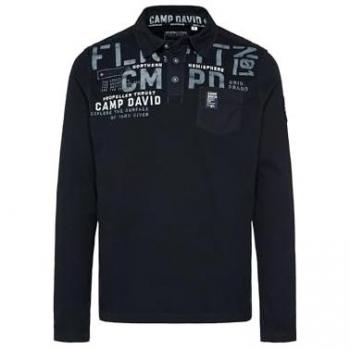 CAMP DAVID Langarm-Poloshirt mit Druck für Herren