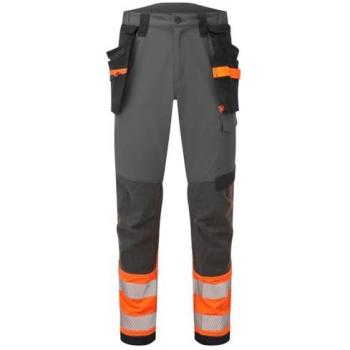 Pantaloni EV4 Stretch Tall S Classe 1 Alta Visibilità, Tasche Rimovibili, Arancione & Grigio