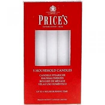 Price's Candles Household White Candles 5 Hour Burn Time 1.8cm Diameter 5 Pack