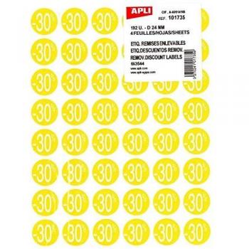 Agipa Kortinglabel -30%, geel pak van 192 stuks, verwijderbaar