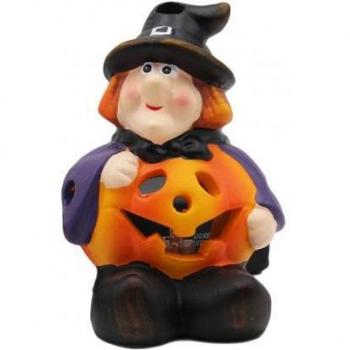 Veilleuse en céramique citrouille sorcière pour Halloween