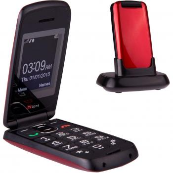 Red TT300 Big Button Flip Mobile Phone by TTfone with Vodafone Network Connectivity