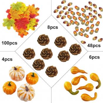 166Pcs Halloween Artificial Gourd Set Thanksgiving Simulation Pinecones Acorn Fall Harvest Decor