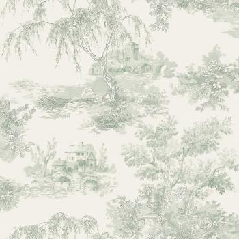 Toile Green Wallpaper