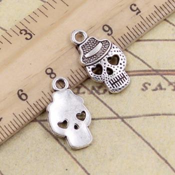20pcs DIY Skeleton Skull Hat Pendants 21x12mm Antique Bronze Silver