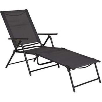 Outsunny Transat Chaise Longue Pliable Dossier Inclinable 5 Positions Textilène Gris