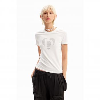 Camiseta Desigual logo strass blanco