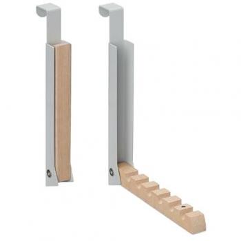 Supporto Appendiabiti 2x, 6 Ganci in Metallo e Legno – Portale Spesso 2 cm Grigio