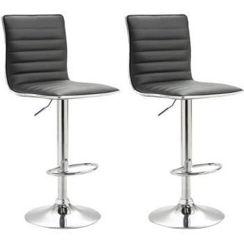 Lot deux tabourets de cuisine ROCA – Chaise haute, pivotante, hauteur variable, finition synthétique grise