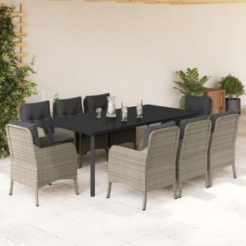 Vidaxl Ensemble À Manger De Jardin Et Coussins 9 Pcs Gris Clair Rotin