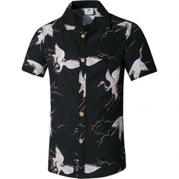 Chemise d'été hommes hawaïenne imprimée, col montant, manches courtes